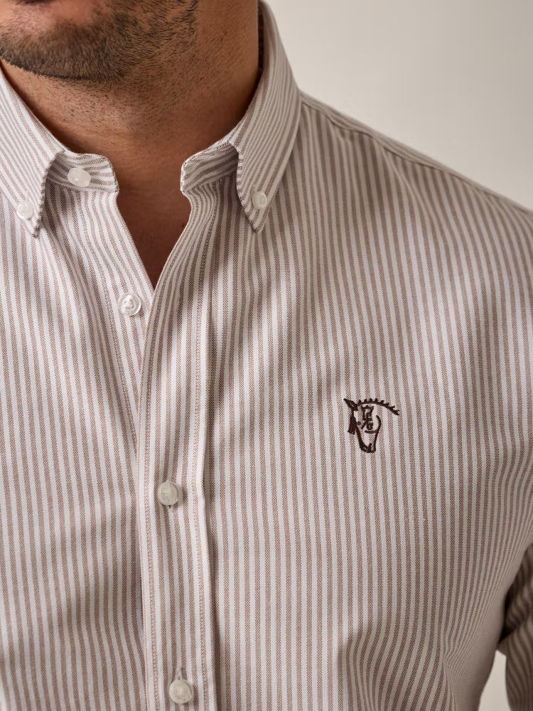 CAMISA OXFORD RAYAS TAUPE
