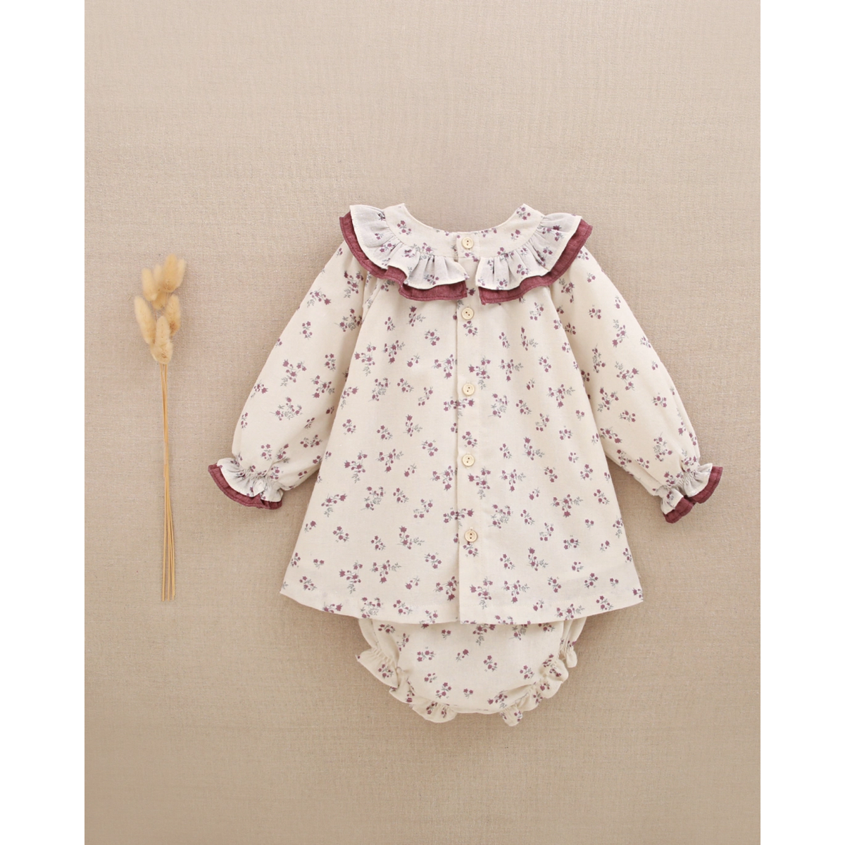 VESTIDO NIÑA BEBÉ FLORAL Y POMPÓN