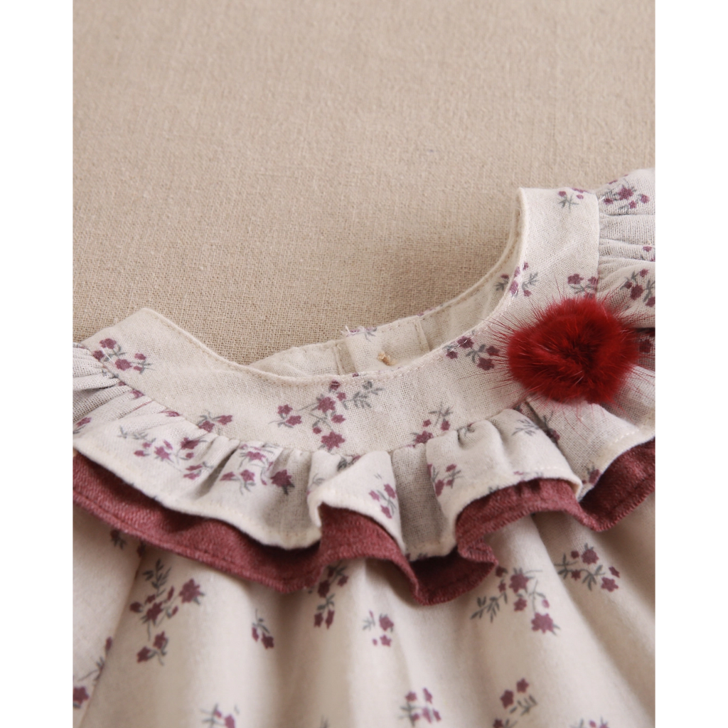 VESTIDO NIÑA BEBÉ FLORAL Y POMPÓN