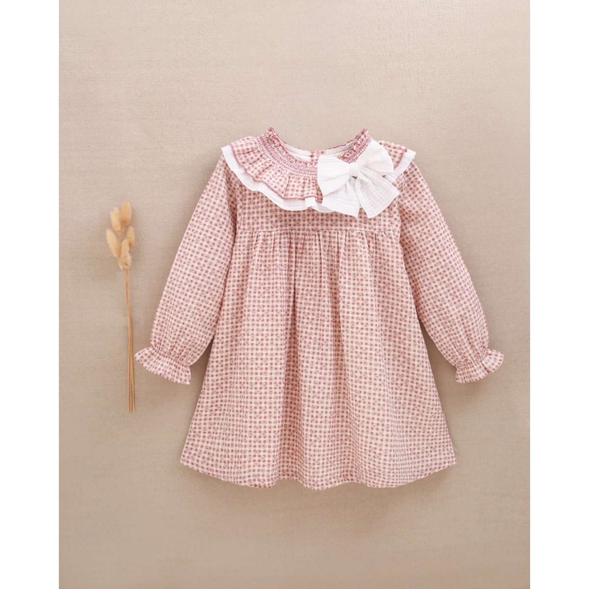 VESTIDO NIÑA CUADROS Y MAXI LAZO