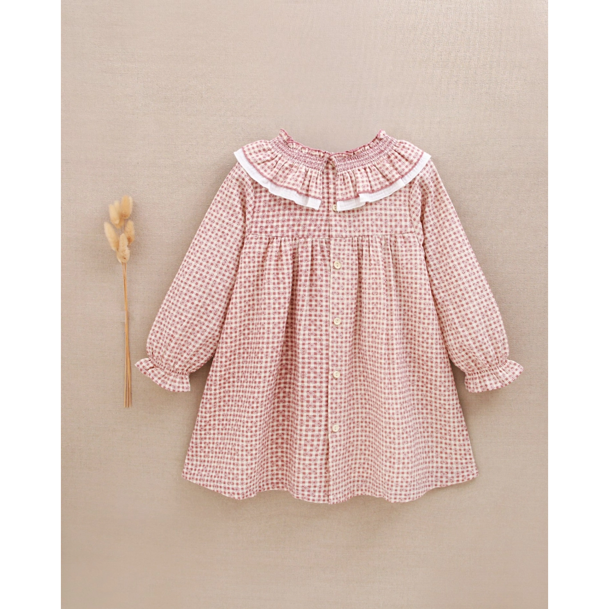 VESTIDO NIÑA CUADROS Y MAXI LAZO