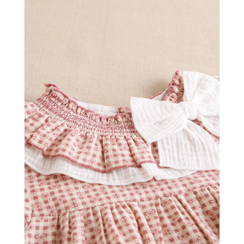 VESTIDO NIÑA CUADROS Y MAXI LAZO