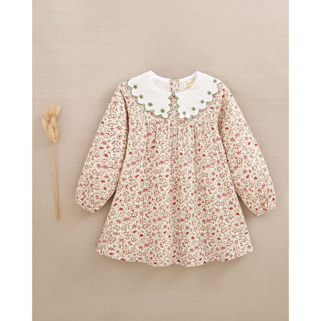 VESTIDO NIÑA CON CUELLO DE FLORES BORDADAS
