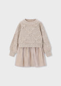 Vestido tricot combinado lazos niña
