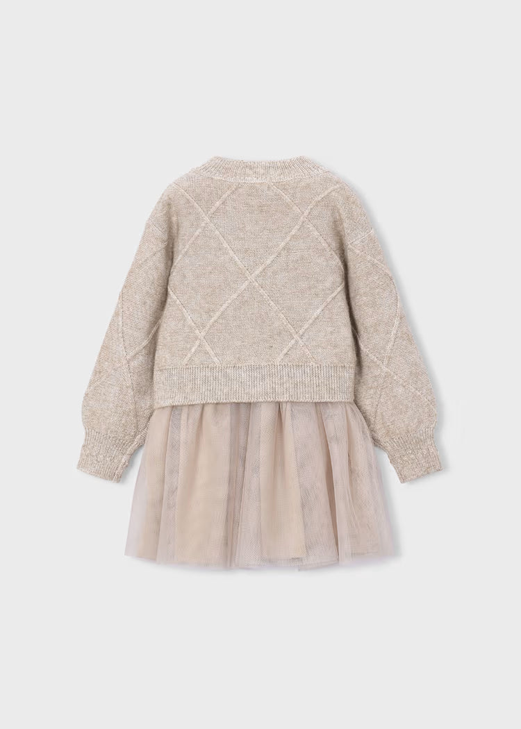 Vestido tricot combinado lazos niña
